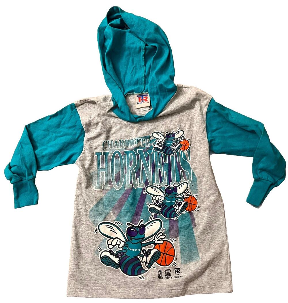 Vintage 1994 Charlotte Hornets Hooded T-Shirt Kids S 6-8 Team Rated NBA USA Made
